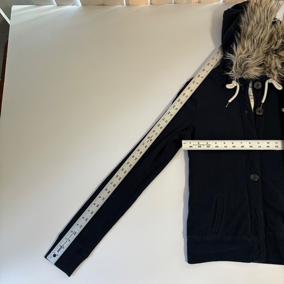 Abercrombie Fitch Y2K Blue Faux Fur Hooded Full Button Hoodie Jacket Womens S - Picture 8 of 9